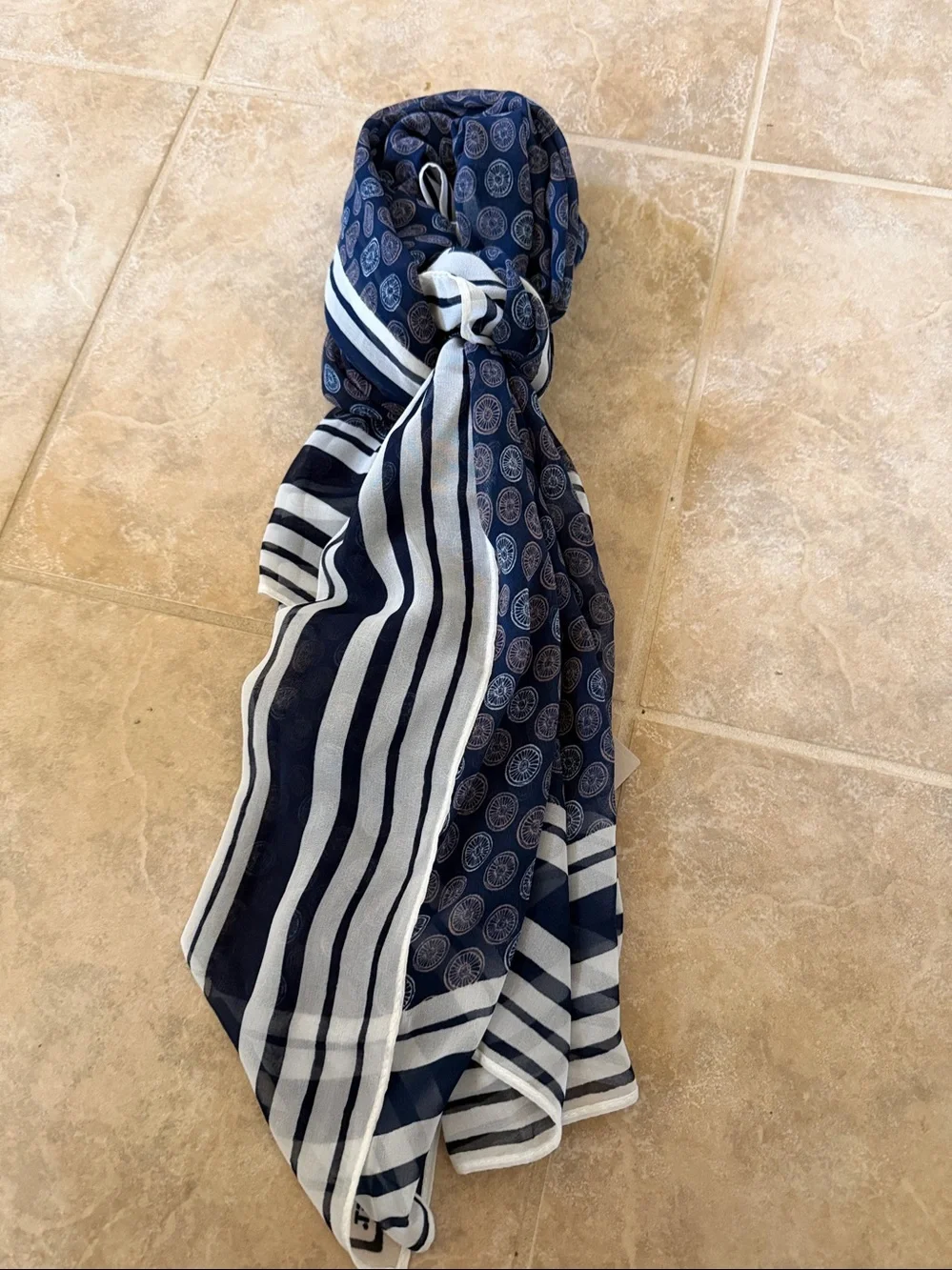 Jason Wu Navy and White Printed Scarf 41”x 43”